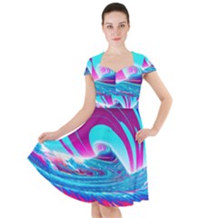 Tsunami Waves Ocean Sea Nautical Nature Water 3 Cap Sleeve Midi Dress by Jancukart