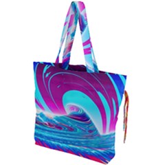 Tsunami Waves Ocean Sea Nautical Nature Water 3 Drawstring Tote Bag by Jancukart