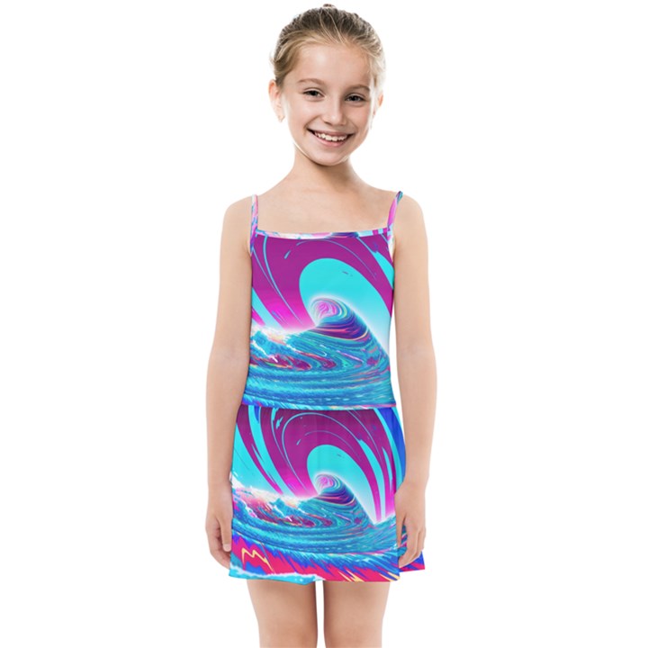 Tsunami Waves Ocean Sea Nautical Nature Water 3 Kids  Summer Sun Dress