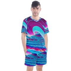 Tsunami Waves Ocean Sea Nautical Nature Water 3 Men s Mesh Tee And Shorts Set