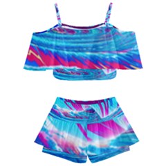 Tsunami Waves Ocean Sea Nautical Nature Water 3 Kids  Off Shoulder Skirt Bikini