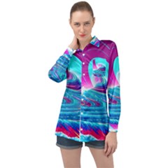 Tsunami Waves Ocean Sea Nautical Nature Water 3 Long Sleeve Satin Shirt