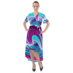 Tsunami Waves Ocean Sea Nautical Nature Water 3 Front Wrap High Low Dress