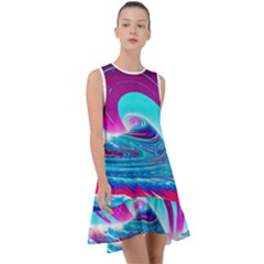 Tsunami Waves Ocean Sea Nautical Nature Water 3 Frill Swing Dress