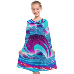 Tsunami Waves Ocean Sea Nautical Nature Water 3 Kids  Midi Sailor Dress by Jancukart