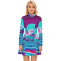 Tsunami Waves Ocean Sea Nautical Nature Water 3 Long Sleeve Velour Longline Dress View1