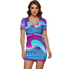 Tsunami Waves Ocean Sea Nautical Nature Water 3 Low Cut Cap Sleeve Mini Dress by Jancukart