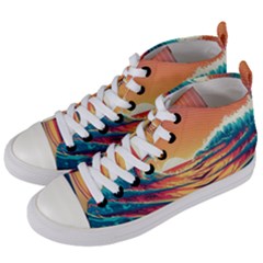 Waves Ocean Sea Tsunami Nautical 6 Women s Mid-top Canvas Sneakers