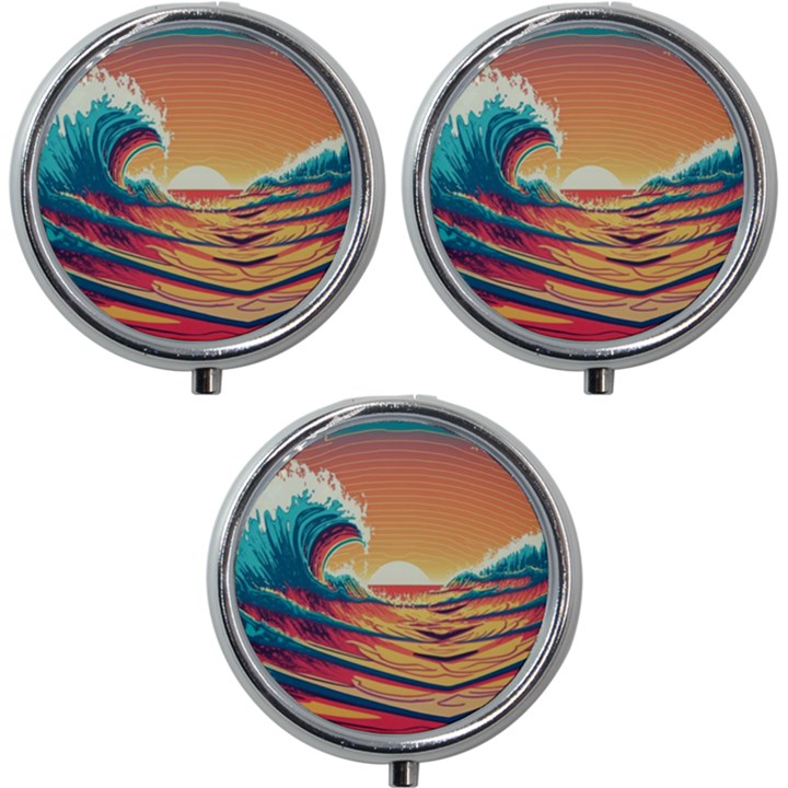 Waves Ocean Sea Tsunami Nautical 6 Mini Round Pill Box (Pack of 3)