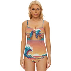 Waves Ocean Sea Tsunami Nautical 6 Knot Front One-piece Swimsuit by Jancukart