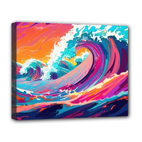 Tsunami Waves Ocean Sea Nautical Nature Water 2 Deluxe Canvas 20  X 16  (stretched) by Jancukart