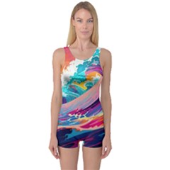 Tsunami Waves Ocean Sea Nautical Nature Water 2 One Piece Boyleg Swimsuit