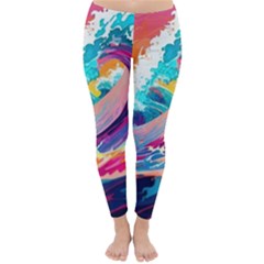 Tsunami Waves Ocean Sea Nautical Nature Water 2 Classic Winter Leggings by Jancukart