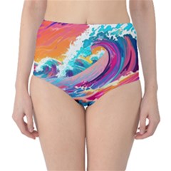 Tsunami Waves Ocean Sea Nautical Nature Water 2 Classic High-waist Bikini Bottoms by Jancukart