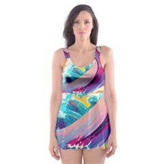 Tsunami Waves Ocean Sea Nautical Nature Water 2 Skater Dress Swimsuit