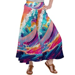 Tsunami Waves Ocean Sea Nautical Nature Water 2 Women s Satin Palazzo Pants