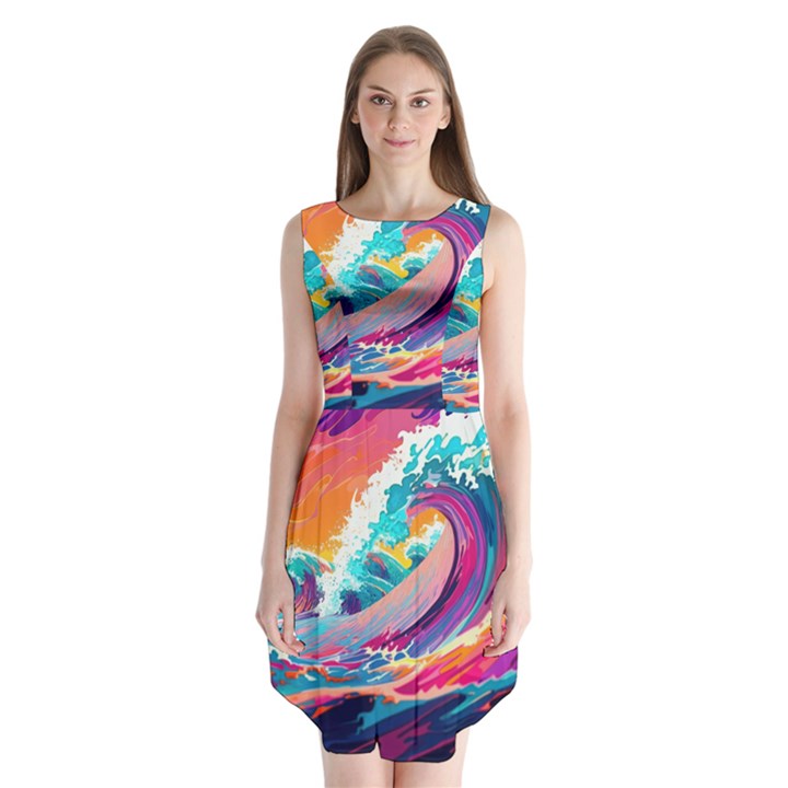 Tsunami Waves Ocean Sea Nautical Nature Water 2 Sleeveless Chiffon Dress  