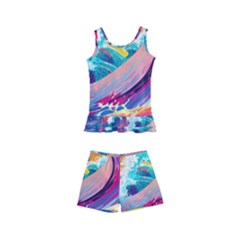 Tsunami Waves Ocean Sea Nautical Nature Water 2 Kids  Boyleg Swimsuit