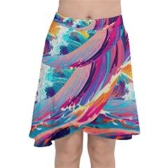 Tsunami Waves Ocean Sea Nautical Nature Water 2 Chiffon Wrap Front Skirt by Jancukart