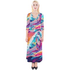 Tsunami Waves Ocean Sea Nautical Nature Water 2 Quarter Sleeve Wrap Maxi Dress