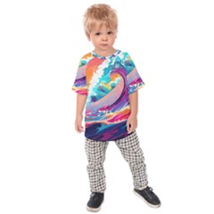 Tsunami Waves Ocean Sea Nautical Nature Water 2 Kids  Raglan Tee