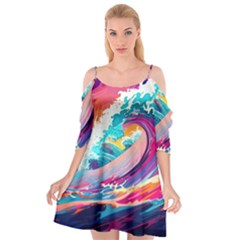 Tsunami Waves Ocean Sea Nautical Nature Water 2 Cutout Spaghetti Strap Chiffon Dress