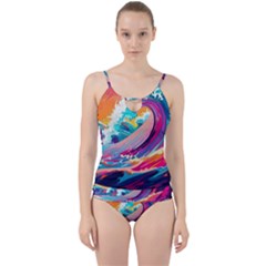 Tsunami Waves Ocean Sea Nautical Nature Water 2 Cut Out Top Tankini Set by Jancukart