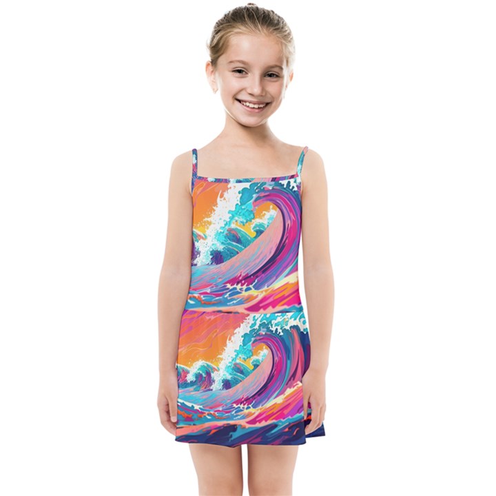 Tsunami Waves Ocean Sea Nautical Nature Water 2 Kids  Summer Sun Dress