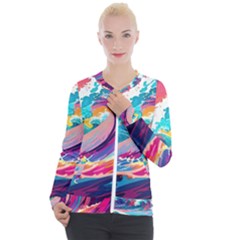 Tsunami Waves Ocean Sea Nautical Nature Water 2 Casual Zip Up Jacket