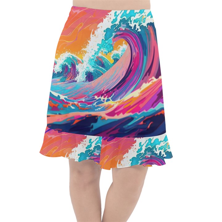 Tsunami Waves Ocean Sea Nautical Nature Water 2 Fishtail Chiffon Skirt