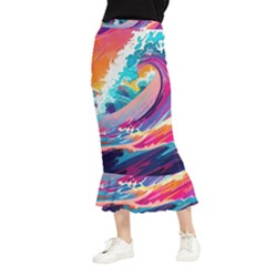 Tsunami Waves Ocean Sea Nautical Nature Water 2 Maxi Fishtail Chiffon Skirt by Jancukart