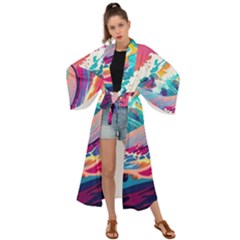 Tsunami Waves Ocean Sea Nautical Nature Water 2 Maxi Kimono by Jancukart