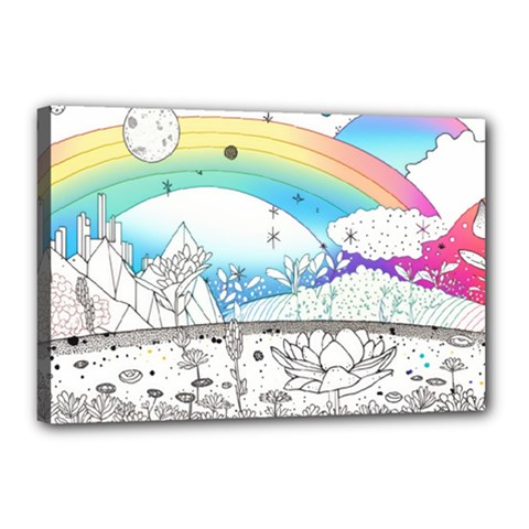 Rainbow Fun Cute Minimal Doodle Drawing 2 Canvas 18  X 12  (stretched)