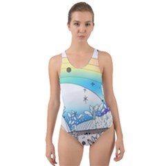 Rainbow Fun Cute Minimal Doodle Drawing 2 Cut-out Back One Piece Swimsuit