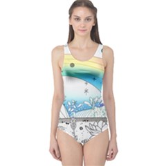 Rainbow Fun Cute Minimal Doodle Drawing 2 One Piece Swimsuit