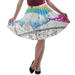 Rainbow Fun Cute Minimal Doodle Drawing 2 A-line Skater Skirt