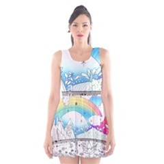 Rainbow Fun Cute Minimal Doodle Drawing 2 Scoop Neck Skater Dress