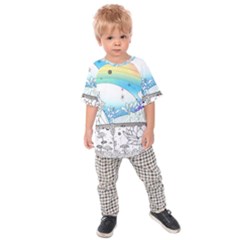 Rainbow Fun Cute Minimal Doodle Drawing 2 Kids  Raglan Tee