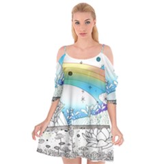 Rainbow Fun Cute Minimal Doodle Drawing 2 Cutout Spaghetti Strap Chiffon Dress