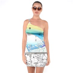 Rainbow Fun Cute Minimal Doodle Drawing 2 One Shoulder Ring Trim Bodycon Dress