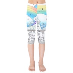 Rainbow Fun Cute Minimal Doodle Drawing 2 Kids  Capri Leggings 