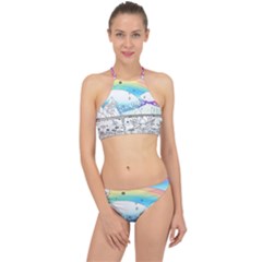 Rainbow Fun Cute Minimal Doodle Drawing 2 Racer Front Bikini Set