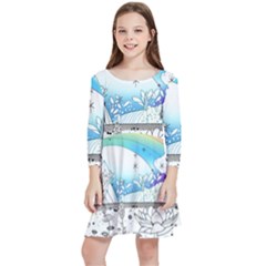 Rainbow Fun Cute Minimal Doodle Drawing 2 Kids  Quarter Sleeve Skater Dress