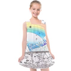 Rainbow Fun Cute Minimal Doodle Drawing 2 Kids  Cross Back Dress