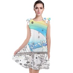 Rainbow Fun Cute Minimal Doodle Drawing 2 Tie Up Tunic Dress