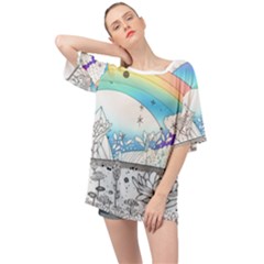 Rainbow Fun Cute Minimal Doodle Drawing 2 Oversized Chiffon Top