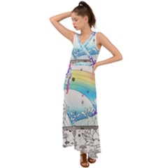 Rainbow Fun Cute Minimal Doodle Drawing 2 V-neck Chiffon Maxi Dress by Jancukart