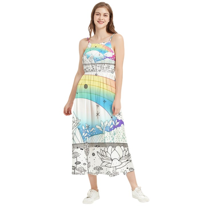 Rainbow Fun Cute Minimal Doodle Drawing 2 Boho Sleeveless Summer Dress