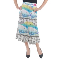 Rainbow Fun Cute Minimal Doodle Drawing 2 Midi Mermaid Skirt