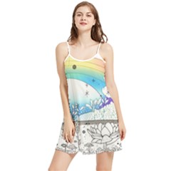 Rainbow Fun Cute Minimal Doodle Drawing 2 Summer Frill Dress by Jancukart